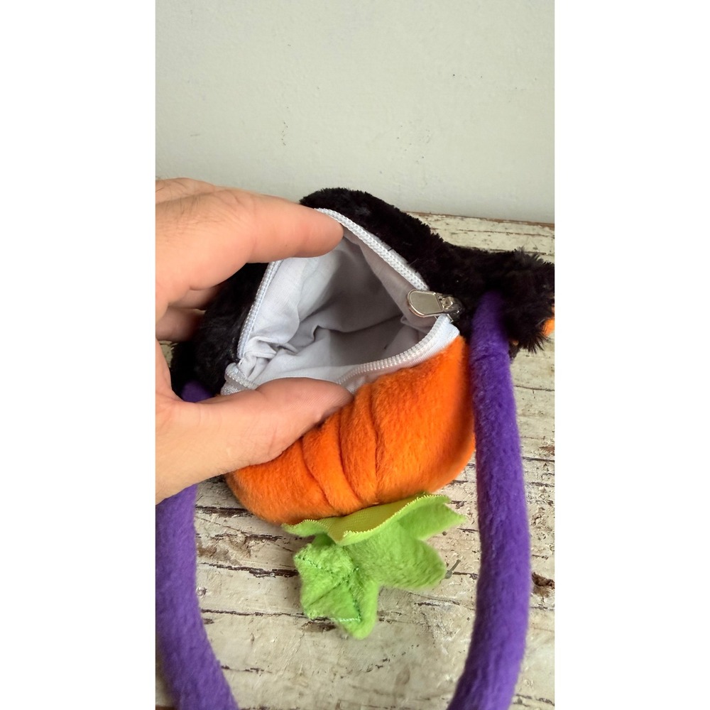 Crystal Temptations Black Cat Pumpkin Plush Halloween Handbag Purple Handle - Picture 4 of 7